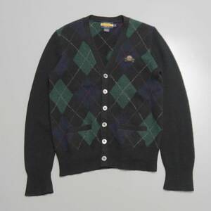 TH0313*ラグビーラルフローレン/RUGBY RALPH LAUREN/メンズS/ウールニットカーディガン/スカルワッペン/アーガイル柄