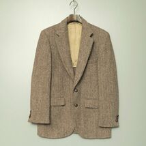 TH1262▽70sヴィンテージ ハリスツイード Harris Tweed ヘリンボーン柄 2B テーラードジャケット ブレザー ブラウン系_画像1