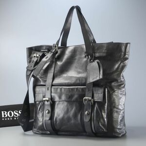 MG0006//*ヒューゴボス/HUGOBOSS*ショルダー付き/2wayレザートートバッグ/鞄/黒/ブラック