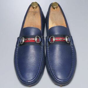 GP4105//イタリア製*グッチ/GUCCI*322741/メンズ9.5G/シェリーライン/ビットローファー/ドライビングシューズ/レザースリッポン/革靴/紺