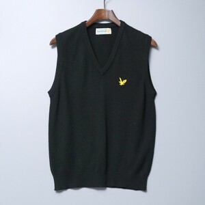 TG4343□スコットランド製*ライル&スコット/Lyle & Scott*カシミヤ*ハイゲージニット*Vネック*ベスト/ジレ*ブラック/黒*メンズ*size38