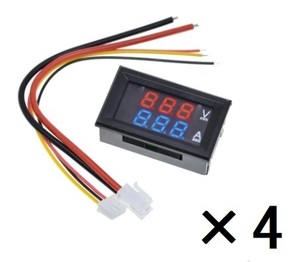 4個セット パネル取付タイプE デジタルメーター 電圧計 電流計 DC 0-100V 10A 赤青LED