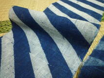 【古古布】斜め縞　型染木綿　半幅裂　15㎝×長さ450㎝　藍染_画像4