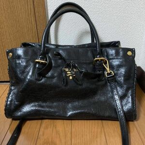 PRADA プラダ ハンドバッグ ショルダー 2way オールレザー リボン ブラック