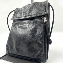 1円●美品●BALENCIAGA バレンシアガ エクスプローラー ショルダーバッグ ポーチ ストラップ サコッシュ　レザー ロゴ ブラック 黒 メンズ_画像1