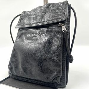 1円●美品●BALENCIAGA バレンシアガ エクスプローラー ショルダーバッグ ポーチ ストラップ サコッシュ　レザー ロゴ ブラック 黒 メンズ