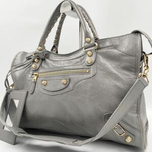 1円 BALENCIAGA バレンシアガ 281770 ジャイアント シティ レザー ミラー付き 2WAY ハンドバッグ ショルダー グレー系 