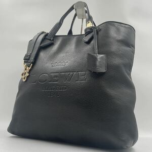 1円●美品●LOEWE ロエベ ハンドバッグ ヘリテージ 2way ショルダーバッグ 肩がけ A4◎ シボ革 レザー 黒 型押し ビジネスバッグ メンズ