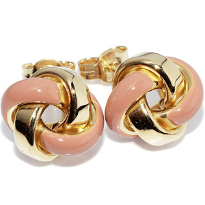  earrings K18YG enamel pink Rav knot earrings _