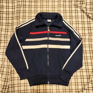 70年代 80年代 adidas トラックジャケット 紺色系 アディダス ジャージ デサント サイズ150 トラックトップ ヴィンテージ 西ドイツ