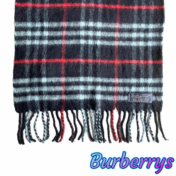 【Burberrys】バーバリーズ☆マフラー☆カシミア100％☆ネイビー系☆チェック柄