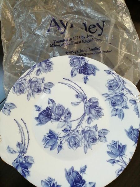 再値下　未使用　エインズレイ Aynsleyエリザベスローズ ブルー B&B ブレッド&バター プレート 皿 約25×22.5cm