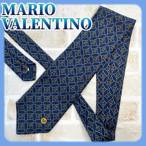 【美品■特価■現品】【良品】MARIO VALENTINO　ネクタイ　ネイビー　鐘柄　絹100%