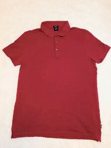ヒューゴボス HUGO BOSS 半袖ポロシャツ メンズ XLサイズ 赤 レッド SLIM FIT MERCERISED ロゴ 中古美品 エンジ色 