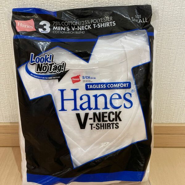 未使用 ヘインズ Hanes タグレス　VネックTシャツ　Sサイズ　3枚セット　ホワイト メンズ
