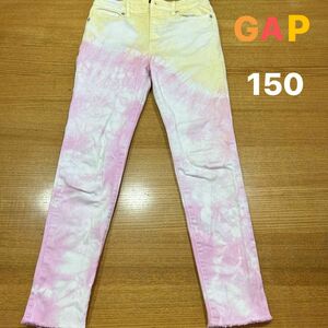 【GAP】(USED)タイダイ柄 カラージーンズ デニムパンツ 12(150cm) アジャスター付き ピンク&イエロー