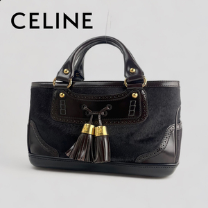 ■CELINE■ ブギーバッグ フリンジ付 ハラコレザーハンドバッグ BRｘBK セリーヌ