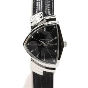 半年間保証 HAMILTON ハミルトン ベンチュラ H244112 SS レザー 革ベルト 黒文字盤 ブラック シルバー クオーツ 腕時計