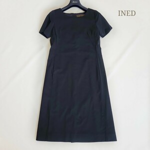 イネド 膝丈ワンピース 洗える 日本製 ブラックフォーマル 礼服 卒業式 INED 11号 L ウォッシャブル 半袖 黒 ブラック