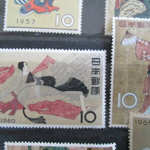 記念切手 未使用 切手趣味週間 1957～66  額面10円  10種  裏面シミアリ 2級品の画像4