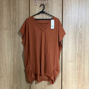 【大きいサイズ新品】NAUW CLOSET◆茶色 Vネック カットソー ノースリーブ 重ね着◆サイズ5L◆送料安☆