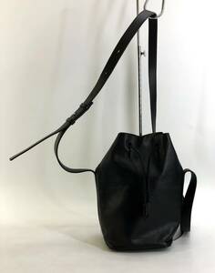 JIL SANDER Jil Sander DRAWSTRING SOFT VEGETAL CALF draw -stroke ring leather shoulder bag pouch black 