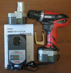 【中古】動作確認済 リョービ/RYOBI 12V 充電式ドライバドリル BD-123/純正バッテリ2個/充電器/収納バッグ