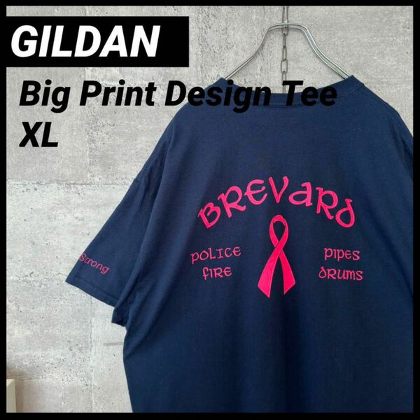ギルダン デザインTシャツ プリント ネイビー XL 古着 アメリカ メンズ
