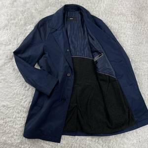 極美品 ヒューゴボス チェスターコート ダウン切り替え ライナー付き ロングコート ネイビー 46 WATER REPELLENT HUGO BOSS 大谷翔平