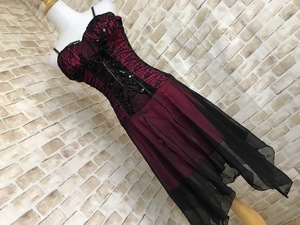 d15075◎ドレスワンピース　衣装　ブラックメッシュ×ピンク　スパンコール