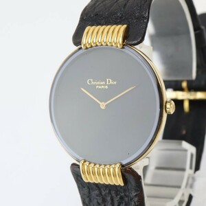 2402-506 クリスチャンディオール クオーツ 腕時計 Christian Dior バギラ 黒文字盤 純正 レザーベルト