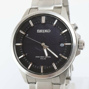 2402-539 セイコー 電波ソーラー 腕時計 SEIKO 7B42 0AT0 スピリット 日付 黒文字盤 純正ブレス