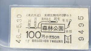 FED10　東武鉄道　券売機地図券　軟券　昭46　【　森林公園　100円　】