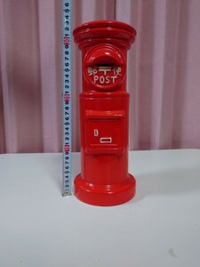  mail post savings box small type type large height approximately 34cm red color ceramics made rare secondhand goods retro collection Showa Retro mail post 