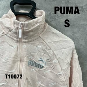 PUMA ピンク ハーフジップ スウェット トレーナー S 長袖 総ロゴ カンガルーポケット レディース 589605-17 USA 海外輸入 古着 T10072