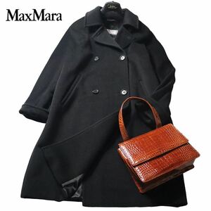 永遠の憧れ♪ MaxMara マックスマーラ【最高級】ヴァージンウール100%ダブルブレストアイコンコート　ブラック　定価228,000円　