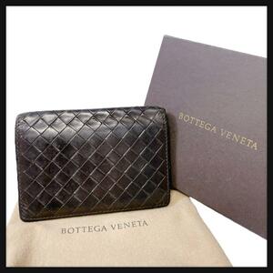 【1円】 BOTTEGA VENETA ボッテガヴェネタ 名刺入れ イントレチャート ダークブラウン レザー メンズ レディース パスケース 定期入れ