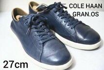 定価2万9700円 100円スタート！【COLE HAAN】コールハーン GRAND.OS クロスコートⅡ レザースニーカー ネイビー メンズ 羊革 27cm_画像1