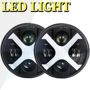 ハーレー ホワイト イエロー 12V~24V 2個 JK-X LED ヘッドライト 7インチ Jeep JK TJ CJ ジムニー H1 H2 AM HI.Low切替式.DRL