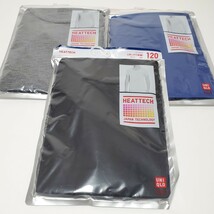 UNIQLO ユニクロ KIDS 120 ヒートテック UネックT（九分袖）ダークグレー×1 ブルー×1 UネックT（半袖） ブラック×1 計3点セット_画像1