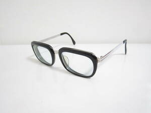 A◆ビンテージ　レトロ　年代物　硝子レンズ　5枚丁番　NO.65　ウェリントン型　ブラックｘシルバー　眼鏡　程度良品