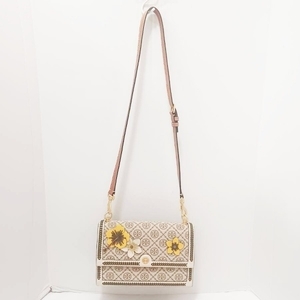 トリーバーチ TORY BURCH ショルダーバッグ - ジャガード×スエード×レザー ベージュ×カーキ×マルチ フラワー(花) 美品 バッグ