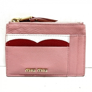 ミュウミュウ miumiu コインケース 5MC446 - レザー ピンク×白×レッド カードケース付き 財布