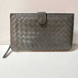 ボッテガヴェネタ BOTTEGA VENETA 長財布 114074 イントレチャート レザー ダークグレー ラウンドファスナー 財布