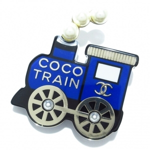 シャネル CHANEL ブローチ - プラスチック×フェイクパール ブルー×シルバー×マルチ 機関車/COCO TRAIN D20C 美品 アクセサリー（他）