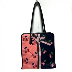 ケイトスペード Kate spade トートバッグ PXRUB421 - ナイロン×レザー ネイビー×ピンク×マルチ サクランボ柄/刺繍 美品 バッグ