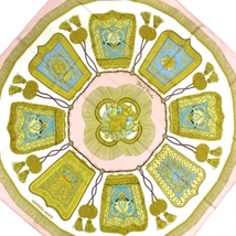 エルメス HERMES カレ90 白×ピンク×マルチ Poste et Cavalerie(サーベル飾り袋) スカーフ_画像1