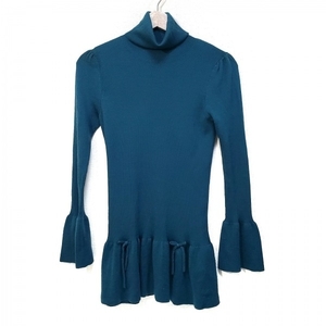 エムズグレイシー M'S GRACY 長袖セーター サイズ38 M - ブルーグリーン レディース タートルネック/リボン 美品 トップス