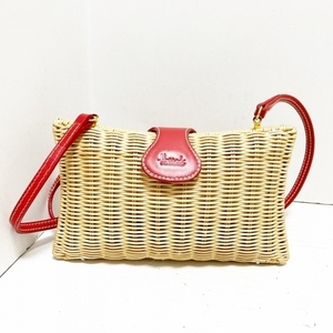  Harrods HARRODS shoulder bag - rattan × leather beige × red basket bag / Mini bag / diagonal .. bag 