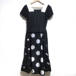  Chesty Chesty size 0 XS - black × white lady's short sleeves / long / dot pattern One-piece 